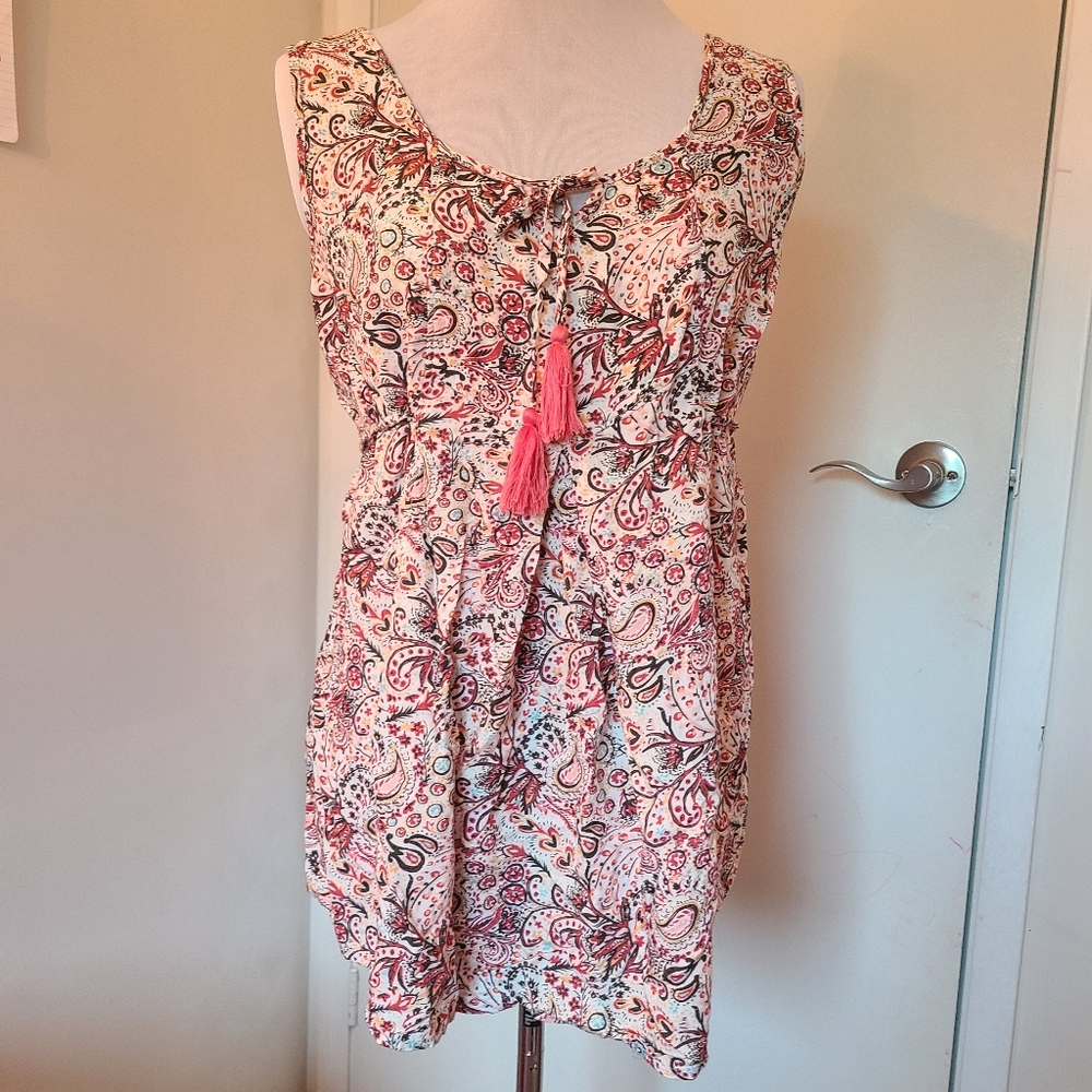 Thyme Maternity Paisley Print Short Sleeve Tank Top Medium